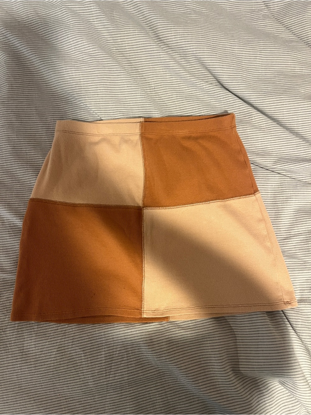 PacSun Two-Tone Patchwork Mini Skirt in Tan and Brown